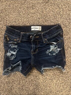 Abercrombie & Fitch Dark Blue Distressed Denim Cutoff Shorts